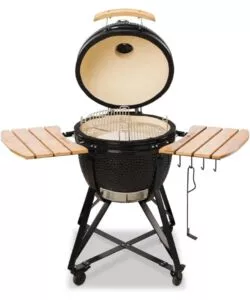 BARBECUE A CARBONE KAMADO BONO "MEDIA 20" IN CERAMICA NERO CON ROTELLE 78X60X75 CM
