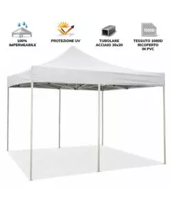 GAZEBO RICHIUDIBILE PIEGHEVOLE RIVIERA IN TESSUTO IMPERMEABILE E ANTI UV BIANCO 3X6 M