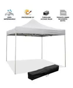 GAZEBO RICHIUDIBILE PIEGHEVOLE RIVIERA IN TESSUTO IMPERMEABILE E ANTI UV BIANCO 3X3 M