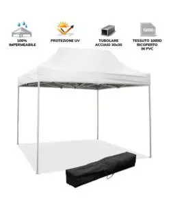 GAZEBO RICHIUDIBILE PIEGHEVOLE RIVIERA IN TESSUTO IMPERMEABILE E ANTI UV BIANCO 3X2 M
