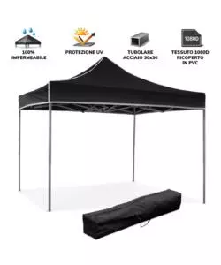 GAZEBO RICHIUDIBILE PIEGHEVOLE RIVIERA IN TESSUTO IMPERMEABILE E ANTI UV NERO 3X3 M