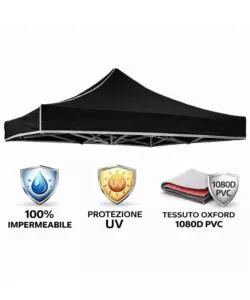 GAZEBO RICHIUDIBILE PIEGHEVOLE RIVIERA IN TESSUTO IMPERMEABILE E ANTI UV NERO 3X3 M