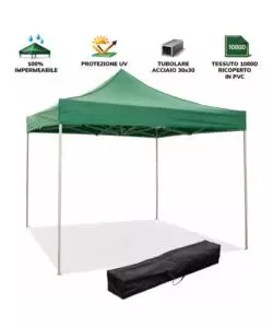 GAZEBO RICHIUDIBILE PIEGHEVOLE RIVIERA IN TESSUTO IMPERMEABILE E ANTI UV VERDE 3X3 M