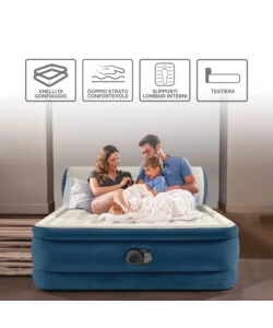 MATERASSO MATRIMONIALE GONFIABILE INTEX "SILKY BED" BEIGE E BLU CON TESTIERA E POMPA ELETTRICA INTEGRATA 229X152X79 CM - COD. 64460ND