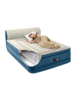 MATERASSO MATRIMONIALE GONFIABILE INTEX "SILKY BED" BEIGE E BLU CON TESTIERA E POMPA ELETTRICA INTEGRATA 229X152X79 CM - COD. 64460ND