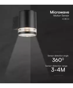 APPLIQUE LED DA ESTERNO VTAC NERO CON SENSORE DI MOVIMENTO 3000K