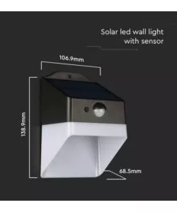 APPLIQUE LED DA ESTERNO VTAC NERO CON SENSORE 4000K
