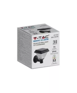 APPLIQUE LED SOLARE VTAC NERO A PIRAMIDE CON TELECOMANDO 3IN1