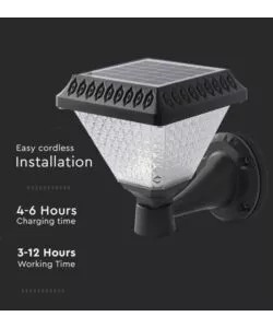 APPLIQUE LED SOLARE VTAC NERO A PIRAMIDE CON TELECOMANDO 3IN1