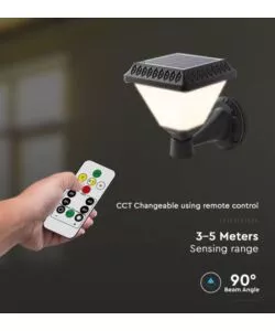 APPLIQUE LED SOLARE VTAC NERO A PIRAMIDE CON TELECOMANDO 3IN1