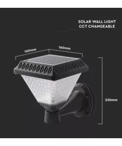 APPLIQUE LED SOLARE VTAC NERO A PIRAMIDE CON TELECOMANDO 3IN1