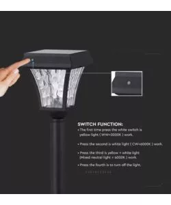 PALO LED SOLARE  DA ESTERNO VTAC NERO 3000+4000+6000K