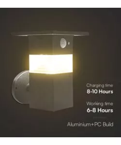 APPLIQUE LED SOLARE DA ESTERNO VTAC NERO CON SENSORE 3000K