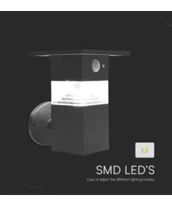 APPLIQUE LED SOLARE DA ESTERNO VTAC NERO CON SENSORE 3000K