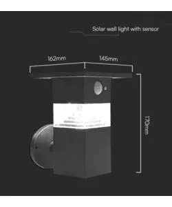 APPLIQUE LED SOLARE DA ESTERNO VTAC NERO CON SENSORE 3000K
