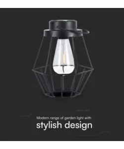 LAMPADA LED SOLARE DA ESTERNO RICARICABILE VTAC NERO VINTAGE 3000K