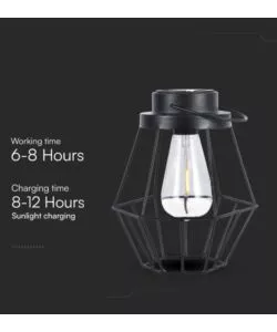 LAMPADA LED SOLARE DA ESTERNO RICARICABILE VTAC NERO VINTAGE 3000K