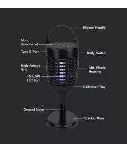 ZANZARIERA ELETTRICA SOLARE RICARICABILE VTAC NERO 1,3W