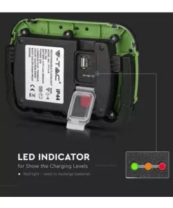 FARO LED RICARICABILE VTAC CON SOS FLASH VERDE 6400K 10W
