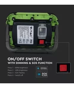 FARO LED RICARICABILE VTAC CON SOS FLASH VERDE 6400K 10W