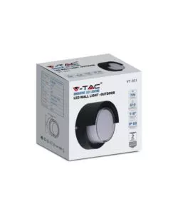 APPLIQUE LED DA ESTERNO ROTONDA SEMICOPERTA VTAC NERO 3000K 7W