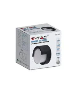 APPLIQUE LED DA ESTERNO ROTONDA SEMICOPERTA VTAC NERO 4000K 12W