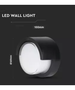 APPLIQUE LED DA ESTERNO ROTONDA SEMICOPERTA VTAC NERO 4000K 12W