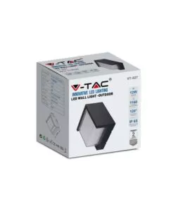 APPLIQUE LED DA ESTERNO QUADRATA SEMICOPERTA VTAC NERO 4000K 12W