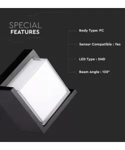 APPLIQUE LED DA ESTERNO QUADRATA SEMICOPERTA VTAC NERO 4000K 12W