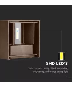 APPLIQUE LED DA ESTERNO QUADRATA A DOPPIO FASCIO LUMINOSO VTAC MARRONE 3000K
