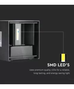 APPLIQUE LED DA ESTERNO QUADRATA A DOPPIO FASCIO LUMINOSO VTAC NERO 4000K