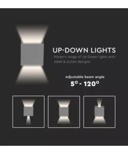 APPLIQUE LED DA ESTERNO QUADRATA A DOPPIO FASCIO LUMINOSO VTAC GRIGIO 4000K