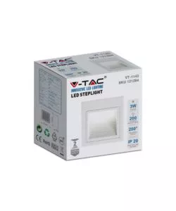 FARETTO LED SEGNAPASSO AD INCASSO DA ESTERNO QUADRATO VTAC BIANCO 4000K