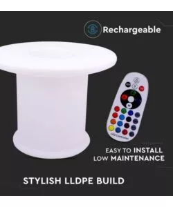 TAVOLO DA ESTERNO LED RGB VTAC CON TELECOMANDO BIANCO 72X72X58 CM