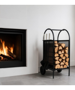 PORTALEGNA IN METALLO CON RUOTE NERO E 3 ACCESSORI