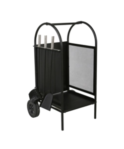PORTALEGNA IN METALLO CON RUOTE NERO E 3 ACCESSORI