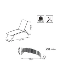 SDRAIO RECLINABILE E IMPILABILE ELICA GARDEN "ITACA" IN ALLUMINIO BIANCO 161X62X92,5 CM