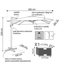 OMBRELLONE DA GIARDINO A BRACCIO LATERALE ELICA GARDEN "NEWTON" IN ALLUMINIO E POLIESTERE GRIGIO 200X300X250 CM