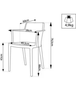 SEDIA DA ESTERNO IMPILABILE ELICA GARDEN "CATHY" IN POLIPROPILENE ANTRACITE 60X58X76,5 CM