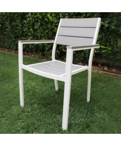 SEDIA DA ESTERNO IMPILABILE ELICA GARDEN "CERVIA" IN ALLUMINIO E POLYWOOD BIANCO E GRIGIO 58X46,5X87 CM
