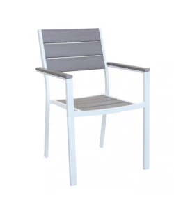 SEDIA DA ESTERNO IMPILABILE ELICA GARDEN "CERVIA" IN ALLUMINIO E POLYWOOD BIANCO E GRIGIO 58X46,5X87 CM