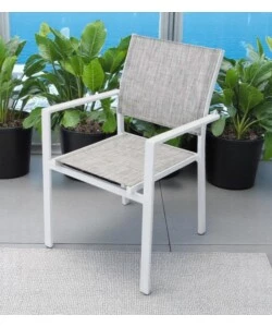 SEDIA DA ESTERNO ELICA GARDEN "JAMAICA" IN ALLUMINIO E TEXTILENE BIANCO E GRIGIO CHIARO 55X58X85 CM