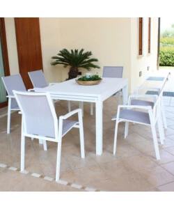 SEDIA DA ESTERNO IMPILABILE ELICA GARDEN "MAILI" IN ALLUMINIO BIANCO E GRIGIO 57X61X89 CM