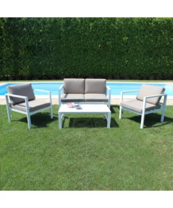 SET DA GIARDINO ELICA GARDEN "AVANA" IN ALLUMINIO BIANCO CON 2 POLTRONE, UN DIVANO E UN TAVOLINO
