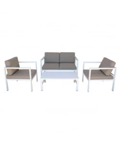 SET DA GIARDINO ELICA GARDEN "AVANA" IN ALLUMINIO BIANCO CON 2 POLTRONE, UN DIVANO E UN TAVOLINO