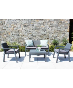 SET DA GIARDINO ELICA GARDEN "DELAWARE" IN POLIPROPILENE GRIGIO CON 2 POLTRONE, UN DIVANO E UN TAVOLINO