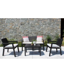 SET DA GIARDINO ELICA GARDEN "DELAWARE" IN POLIPROPILENE NERO CON 2 POLTRONE, UN DIVANO E UN TAVOLINO