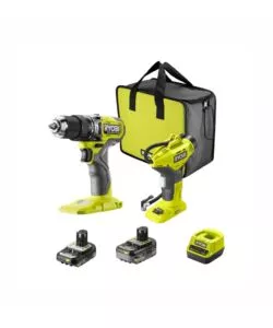 KIT TRAPANO A PERCUSSIONE BRUSHLESS E COMPRESSORE PORTATILE RYOBI - CON 2 BATTERIE 18V 2AH