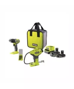 KIT TRAPANO A PERCUSSIONE BRUSHLESS E COMPRESSORE PORTATILE RYOBI - CON 2 BATTERIE 18V 2AH