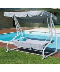 DONDOLO DA GIARDINO SOLARIA BIANCO E GRIGIO CHIARO 3 POSTI 200X125X166 CM